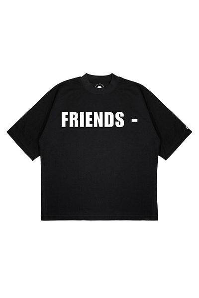 TRAGEDY Unisex Oversize Vlone -friends Μαύρο μπλουζάκι με στάμπα με χοντρό ύφασμα