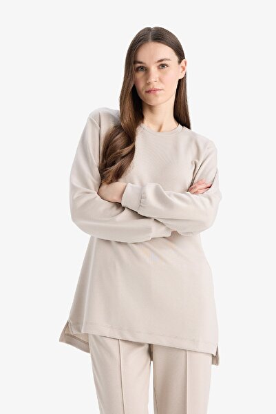 DeFacto Regular Fit Bisiklet Yaka Basic Düz Siyah Sweatshirt Tunik D4598ax25sp