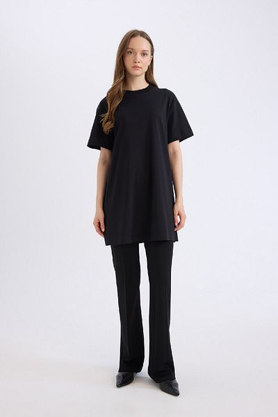 DeFacto Regular Fit Rundhalsausschnitt Basic Plain Kurzarm Schwarz Hijab Tunika T-Shirt A8351ax25sp