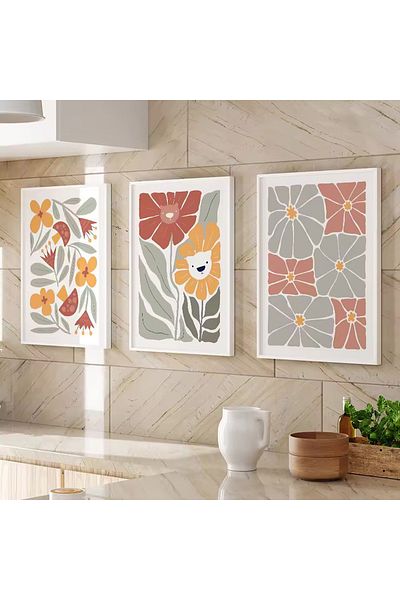 Linacci Set of 3 White Metal Frame Colorful Cheerful Glass Tables