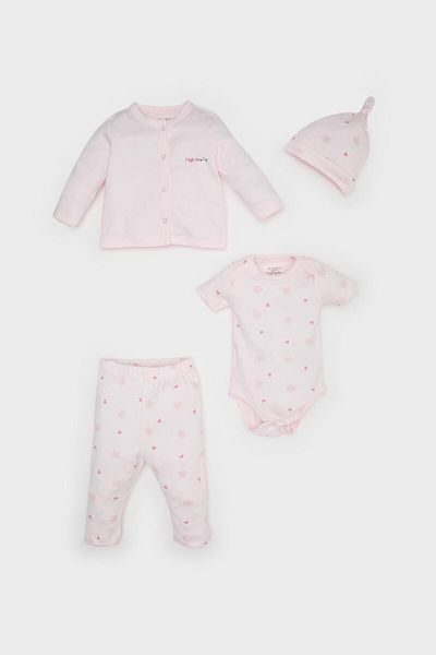 DeFacto Baby Girls Print Set Long Sleeve T-Shirt and Short Sleeve Body with Elastic Waistband