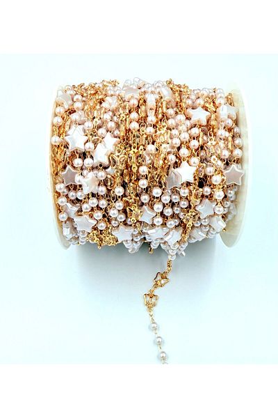 yiğit aksesuar 50cm Brass Tarnish Free Gold Pearl Starry Chain Bracelet Necklace Chain Jewelry Making Supplies Chain