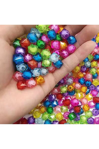 yiğit aksesuar 100Pcs Transparent Inside Colored Perforated Cube Beads for Bracelet Necklace Jewelry Making Supplies