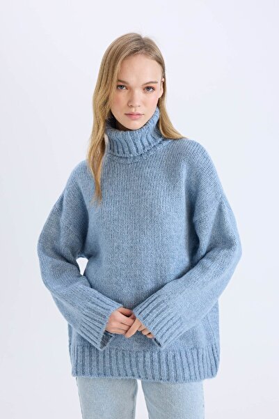 DeFacto Oversize Geniş Kalıp Balıkçı Yaka Basic Düz Triko Kazak Tunik A6445AX24CW