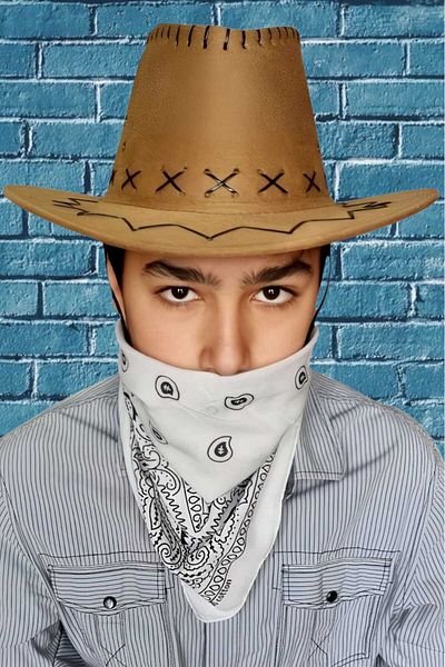 Uniquetrenders Children's Unisex Bandana Nubuck Cowboy Hat (Age 8-14)