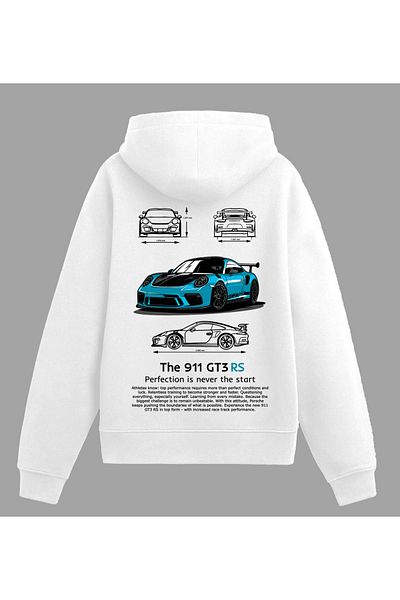 Edizen Φούτερ Porsche 911 GT3 RS Blue Premium Hoodie Unisex Oversize 100% βαμβακερό λευκό φούτερ με κουκούλα