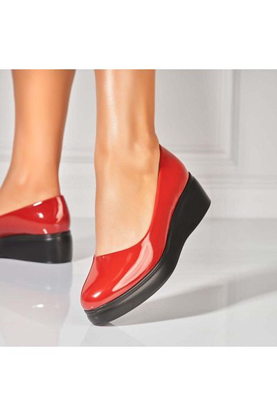 Joana Women's Casual Red Shoes Made of Ecological Patent Leather Penny
