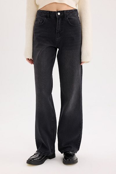 DeFacto Straight Wide High Waist Long Jeans Washed Pants E3181Ax25Sp