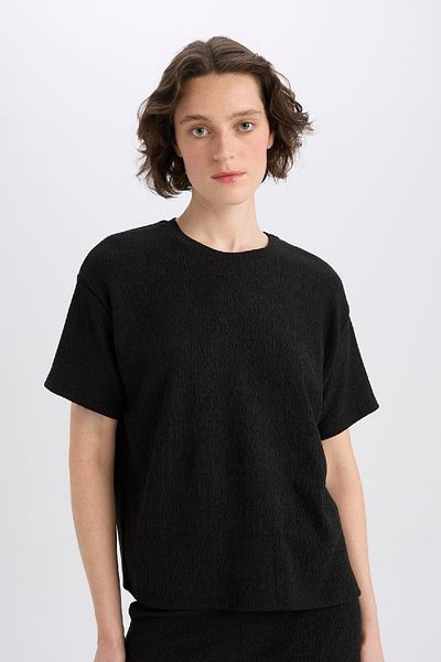 DeFacto Tricou negru Relax Fit cu gât crew - mânecă scurtă, înfășurare solidă C3843AX25SP