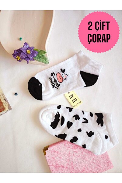 ENEFENDİ 2 PERECHI DE Ciorapi de damă din bumbac, fără cusături, cu model, alb, negru, 36-40