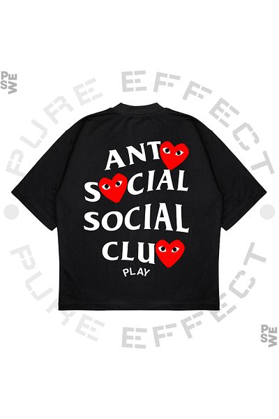TRAGEDY Unisex Oversize Anti Social Social Club Heart Printed Boxy Fit Μπλουζάκι από χοντρό ύφασμα