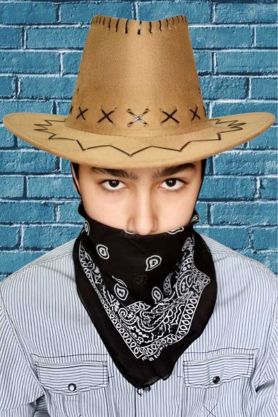 Uniquetrenders Children's Unisex Bandana Nubuck Cowboy Hat (Age 8-14)