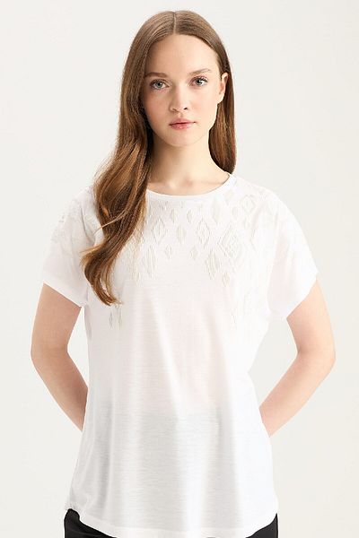 DeFacto Weißes Basic-T-Shirt mit Rundhalsausschnitt und kurzen Ärmeln E5954AX25SP
