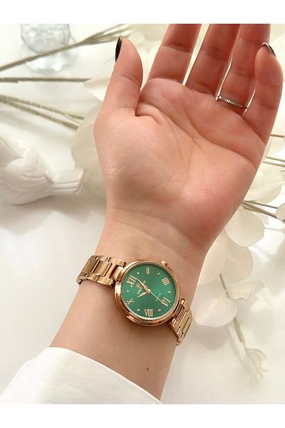Forsining -Naviforce-(Rose Color) Women's Wrist Watch with Green Inner Dial-