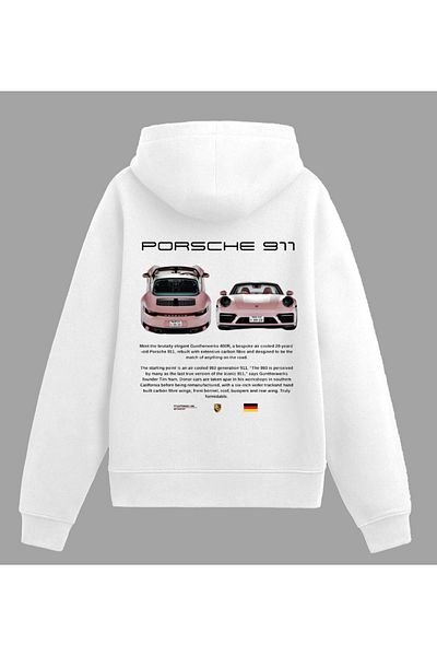 Edizen Porsche 911 Blue Premium Hoodie Unisex Oversize Cotton White Hooded Sweatshirt