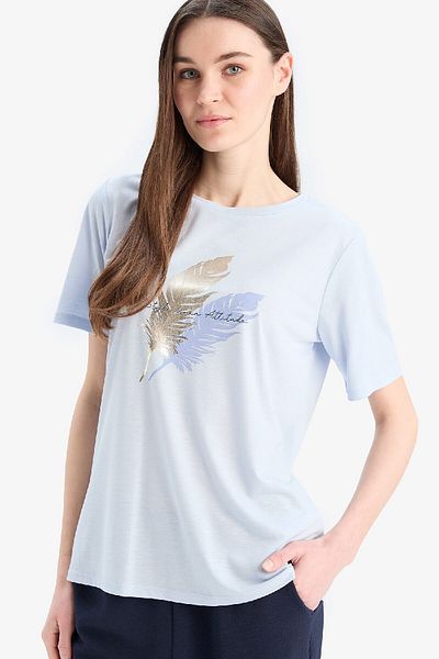 DeFacto Tricou cu mânecă scurtă cu imprimeu cu decolteu rotund E1164AX25SP
