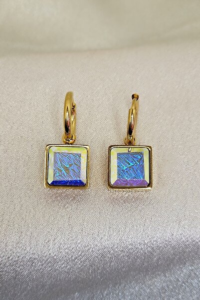 WONDER TOUCH Steel Hologram Minimal Square Earrings, Anti-Tarnish Daily Earri...