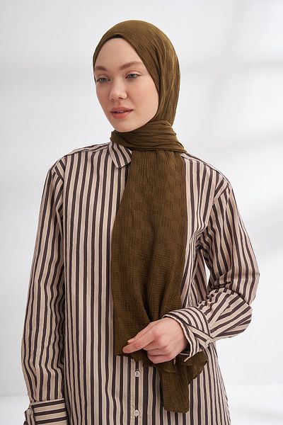 ARMANDA Muslin Checkerboard Pattern Shawl - Moss
