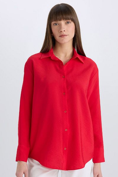 DeFacto Oversize Wide Fit Basic egyenes, hosszú ujjú piros ing E4350AX25SP