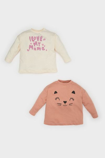 DeFacto Baby Girl Newborn Crew Neck Printed Combed Cotton 2-Piece Long Sleeve T-Shirt E6362A525Sp