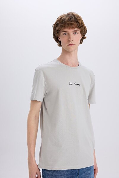 DeFacto 100 % Baumwolle Slim Fit Slim Fit Rundhalsausschnitt bedrucktes Kurzarm-T-Shirt X3932az25sm