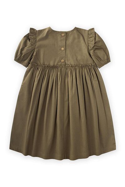 Cigit Φόρεμα Khaki Green Poplin - Ruffle Smocked from the Robe, ηλικία 2-7 ετών