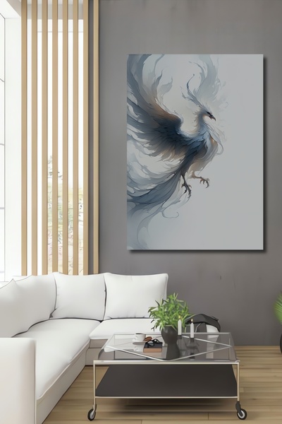 Teona Ahşap Beyaz Anka Kuşu Sulu Boya Görünümlü Dekoratif Ahşap Ev/İşyeri/Ofi...