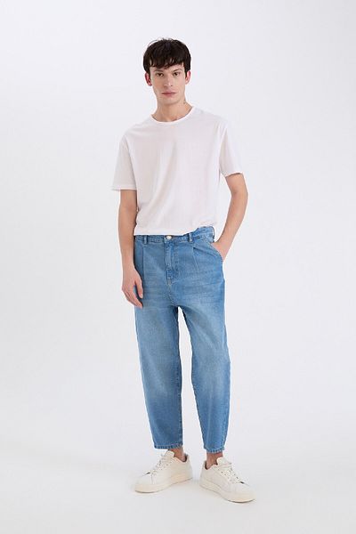 DeFacto 100% bumbac, cu potrivire cu balon, cu talie înaltă, pantaloni normali din denim E4730ax25sp