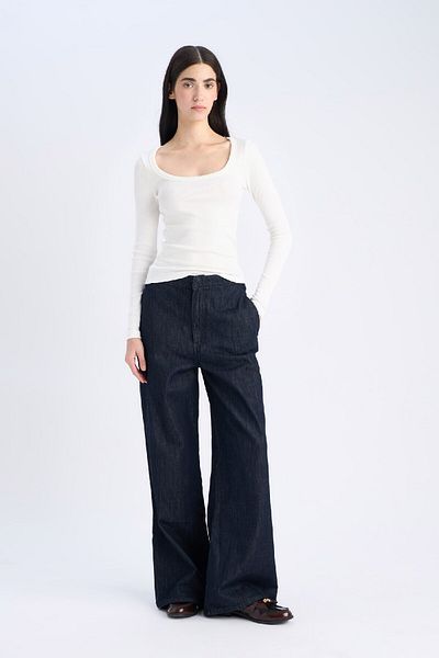 DeFacto Slim Fit Slim Fit Basic Απλό Κορδόνι Καμιζόλα Μακρυμάνικο Λευκό T-Shirt E5768ax25sp