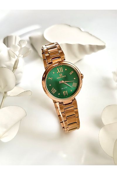 Forsining -Naviforce-(Rose Color) Women's Wrist Watch with Green Inner Dial-
