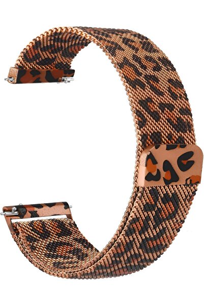 Nextron Huawei Watch Fit 3 / Watch Fit 4 / Fit 4 Pro Uyumlu Leopar Desenli Paslanmaz Metal Hasır Kordon