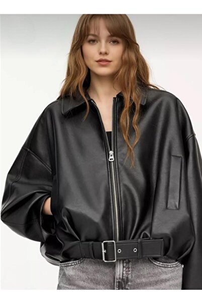 MODA New Season P&B Faux Oversize Bomber Δερμάτινο Μπουφάν