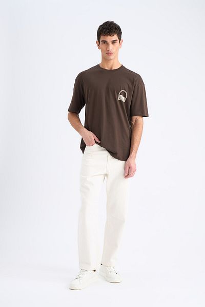DeFacto 100 % Baumwolle, Oversize-T-Shirt mit weitem Schnitt, Rundhalsausschnitt und Rückenaufdruck, kurzärmelig, Y2065az25sp