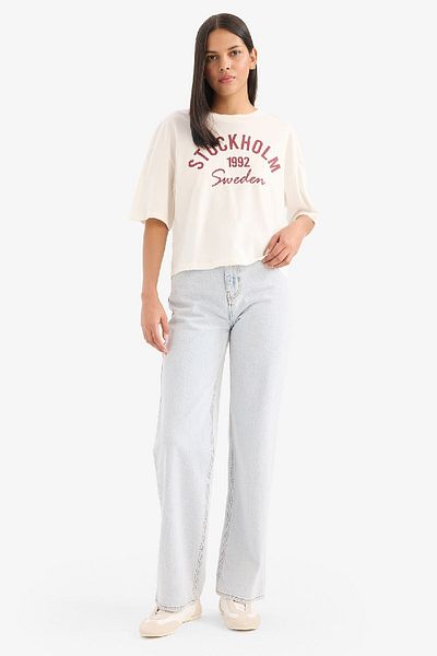 DeFacto Oversize Wide Fit Crew Neck Printed Combed Cotton Short Sleeve T-Shirt E5148Ax25Sm