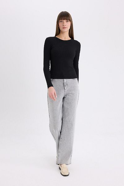 DeFacto Ribbed Cutout Slim Fit Long Sleeve Casual T-Shirt E5767Ax