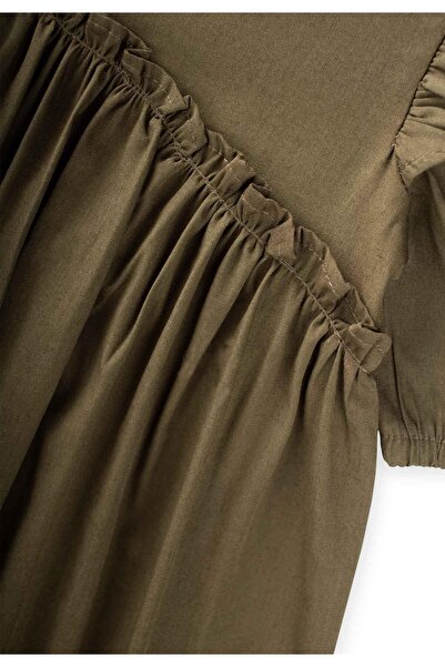 Cigit Φόρεμα Khaki Green Poplin - Ruffle Smocked from the Robe, ηλικία 2-7 ετών