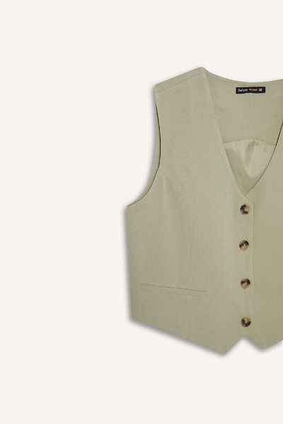 DeFacto V-Neck Linen Blended Blazer Vest C3828Ax25Sm
