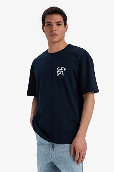 DeFacto 100% Baumwolle Komfort Fit Rundhalsausschnitt bedrucktes T-Shirt mit kurzen Ärmeln C4082ax25sm