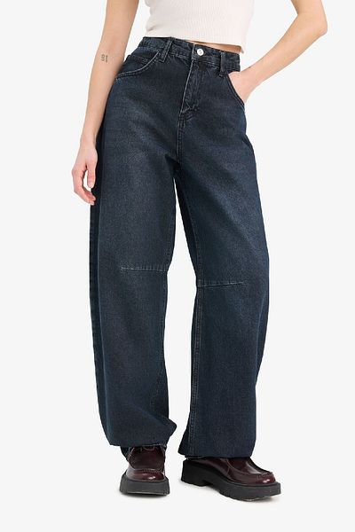 DeFacto Baggy Fit Hohe Taille Lange Jeanshose E4662AX25SP