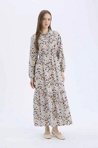DeFacto Langärmliges Maxikleid mit Hemdkragen und Muster E5248ax25sp