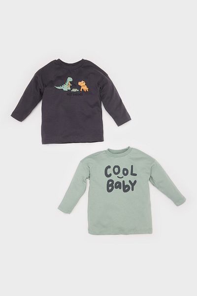 DeFacto Baby Boy Crew Neck Printed Combed Cotton 2-Piece Long Sleeve T-Shirt E6305A525Sp