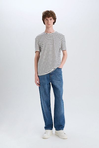 DeFacto 100% bavlna Regular Fit Tričko s krátkým rukávem s proužkovaným výstřihem E5180ax25sm