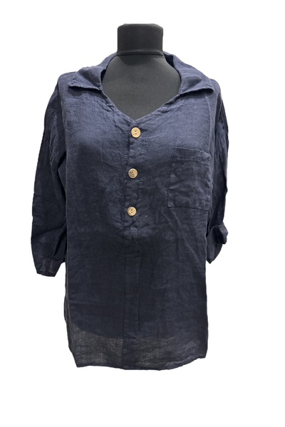 PHUTİ COLLECTION بلوزة كتان إيطالية بثلاثة أزرار