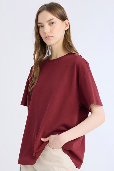 DeFacto Übergroßes, geräumiges, kurzärmliges Basic-T-Shirt aus schlichtem, dickem Stoff mit Rundhalsausschnitt E4935AX25SP