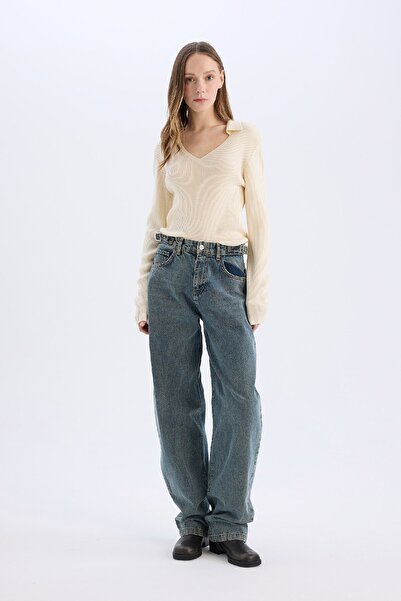 DeFacto Coool Slim Fit Slim-Fit Crop-Strickpullover mit Polokragen X4929AZ25SP