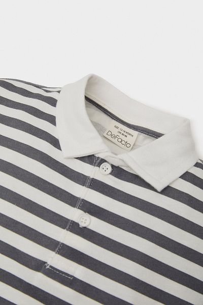 DeFacto Baby Boy Polo Neck Label Printed Striped Long Sleeve T-Shirt E4906A525Sp