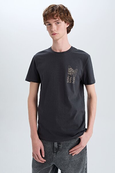 DeFacto 100 % Baumwolle Slim Fit Slim Fit Rundhalsausschnitt bedrucktes Kurza...