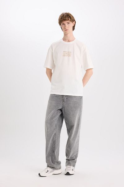 DeFacto 100% Cotton Boxy Fit Crew Neck Back Printed Short Sleeve T-Shirt E4538Ax25Sm