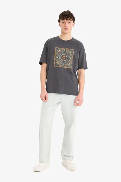 DeFacto 100% Cotton Relax Fit Crew Neck Printed Short Sleeve T-Shirt Z6242Az25Sp