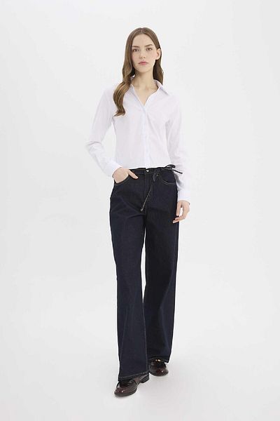 DeFacto Pantaloni lungi de blugi cu șireturi cu picioare largi E5707AX25SP